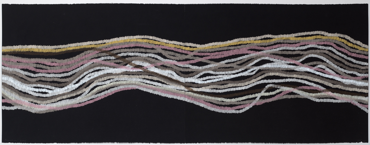Lyn Horton, Elevation gray, 2018, 22 in h x 60 in w, colored pencil on black rag paper
