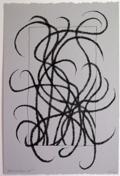 Lyn Horton, Japanese lines #5, 2019, ink in grey rag paper, 22.25 in h x 15 in w