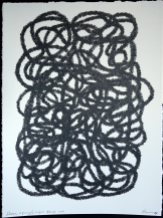 Seven squiggly loops black ink, 2014, 15 in h x 11.25 in w, ink on rag paper